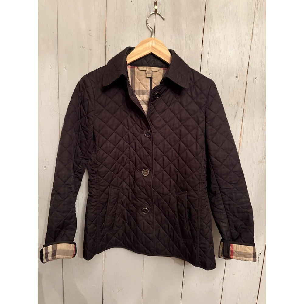 Burberry Brit Copford Diamond Quilted Jacket Black Nova Check Lining Womens Sz-S